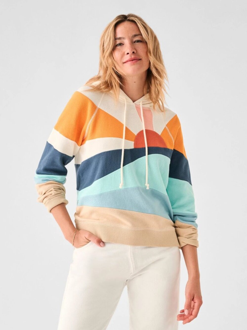 Faherty Soleil Sweatshirt - Medium - multicolor rainbow french terry hoodie